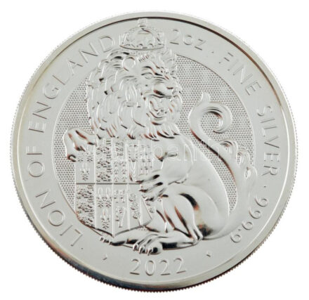 Nagy-Britannia 2022. 5P Ag 'Tudor állatok - Anglia oroszlánja' (2oz) T:BU Great-Britain 2022. 5 Pound Ag 'Tudor Beasts - Lion of England' (2oz) C:BU