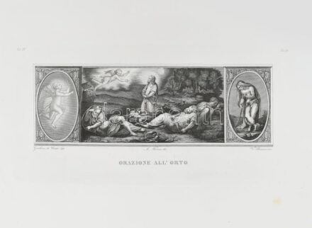 Cca. 1840. V. Benucci: Orazione All' Orto. Rézmetszet, papír. Ázási nyomokkal. 18x34 cm