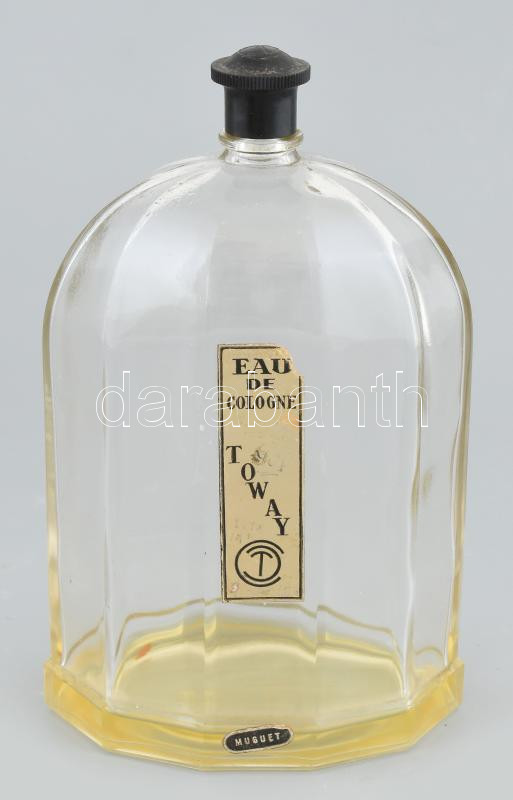 cca 1920-1940 Eau de Cologne Toway nagy méretű parfümös üveg kevés tartalommal 21 cm