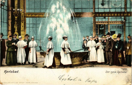 1904 Karlovy Vary, Karlsbad; Der neue Sprudel / spa. Heliocolorkarte von Ottmar Zieher (EB)