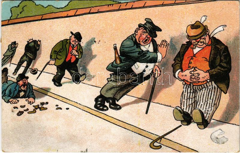 Drunk men during the day, humour, litho (fl)