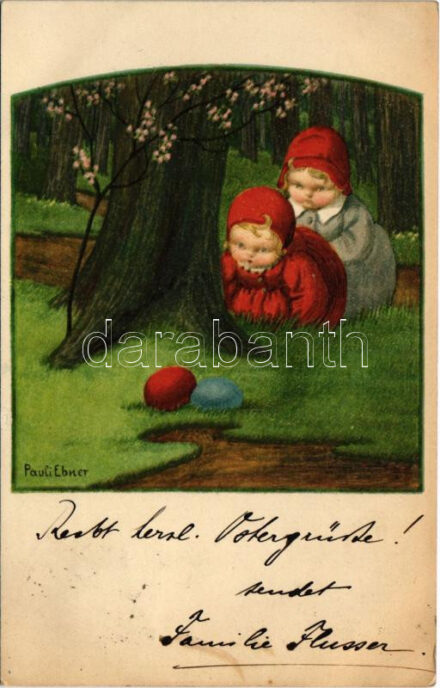 1927 Children art postcard, Easter. August Rökl Wien I. Nr. 1309. s: Pauli Ebner (EK)