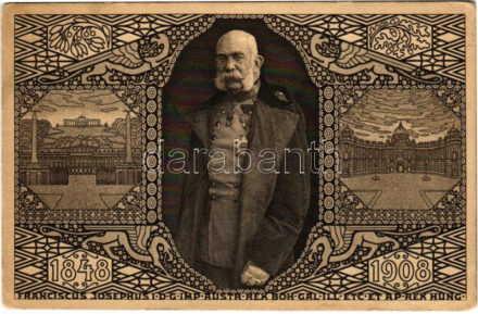 1848-1908 Franciscus Josephus I.D.G. Imp. Austr. Rex Boh.Gal.Ill. Etc. et. Ap. Rex Hung. / Ferenc József uralkodásának 60. évordulója, jubileumi díjjegyes lap / Franz Joseph's 60th anniversary of reign. Art Nouveau, Viribus Unitis. 5 Heller