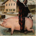 1903 Boldog Újévet! / New Year greeting art postcard, pig (kopott sarkak / worn corners)