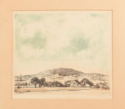 Ősz Dénes (1915-1980): Remetén túl. Rézkarc, papír, jelzett, paszpartuban, 24×28 cm