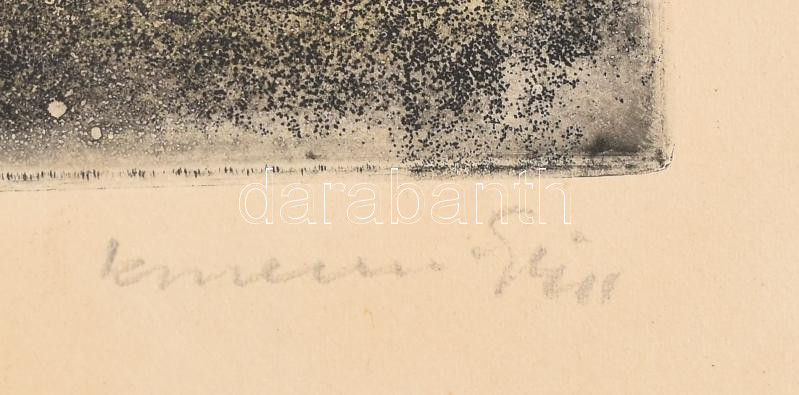 Konecsni György (1908-1970): Szigliget. Színezett rézkarc, papír, kartonra kasírozva, jelzett, 29×38 cm - Image 2