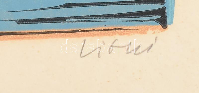 Litkei József (1922-1988): Tiberis. Színes linómetszet, papír, jelzett, kartonra kasírozva, 28×38,5 cm - Image 2