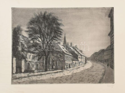 Élesdy István (1912-1987): Országház utca. Rézkarc, papír, jelzett, 29×39 cm