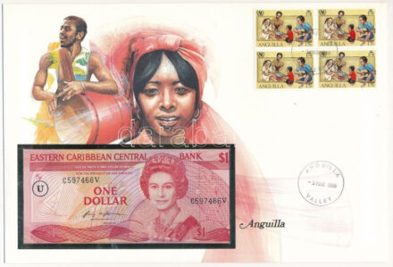 Kelet-Karibi Államok / Anguilla 1985-1988. 1D felbélyegzett borítékban, bélyegzéssel T:I Eastern Caribbean States / Anguilla 1985-1988. 1 Dollar in envelope with stamp and cancellation C:UNC