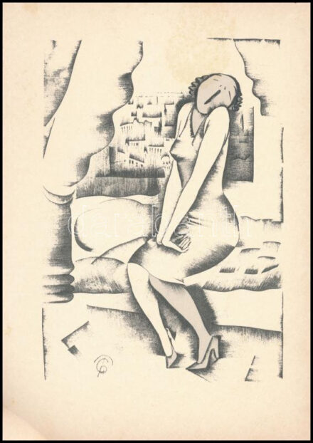 Molnár C. Pál (1894-1981): Ásító. Kis szériás ofszet, papír, kissé foltos, 29,5×21 cm
