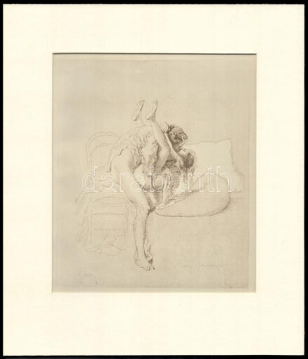 Zichy Mihály (1827-1906): Erotikus jelenet. Cinkográfia, paszpartuban, 14×18 cm
