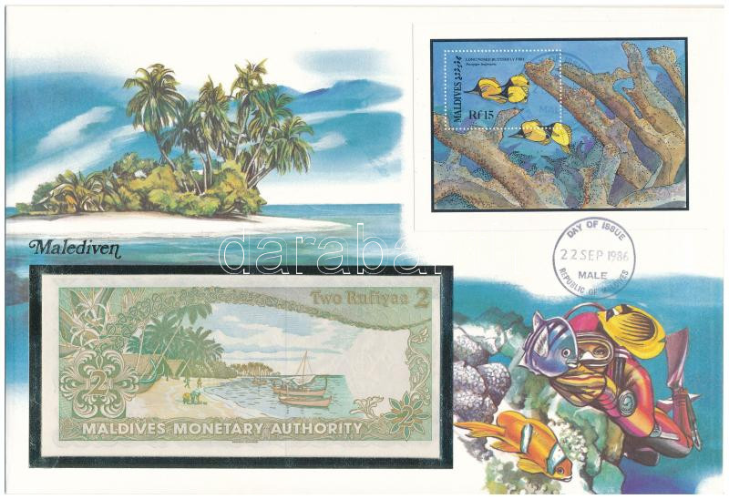 Maldív-szigetek 1983. 2R felbélyegzett borítékban, bélyegzéssel T:I Maldives 1983. 2 Rufiyaa in envelope with stamp and cancellation C:UNC