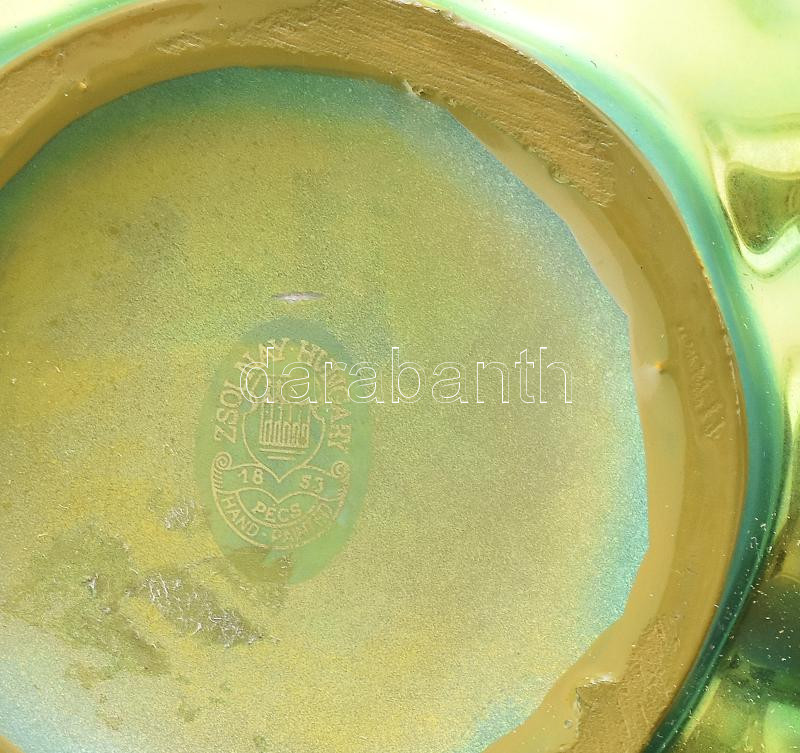 Zsolnay zöld eozin mázas paradicsom váza, jelzett, hibátlan, m:10 cm, d:11 cm - Image 2