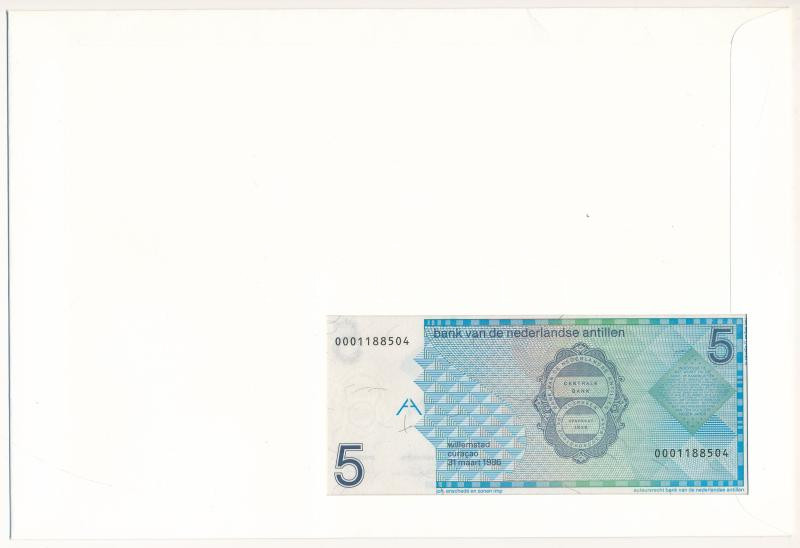Holland-Antillák 1986. 5G borítékban, alkalmi bélyeggel és bélyegzéssel T:I Netherlands Antilles 1986. 5 Gulden in envelope with stamps and cancellations C:UNC - Image 2