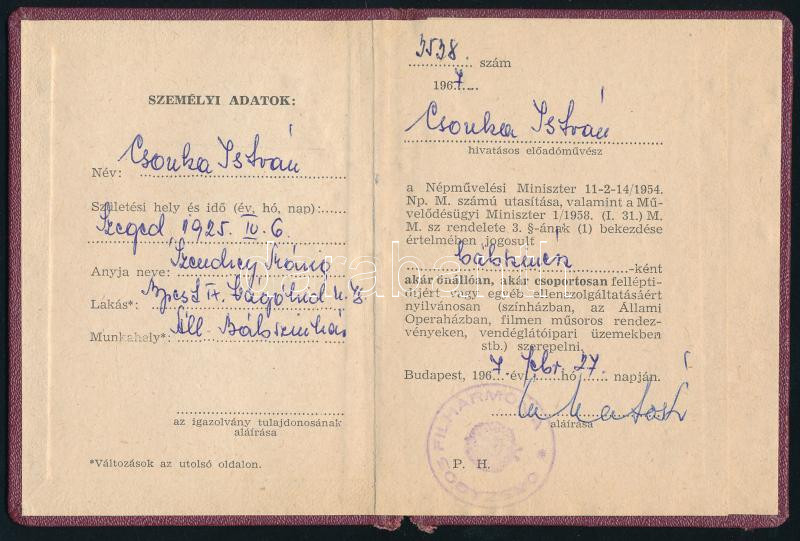 1967 Előadóművészi működési engedély bábszínész részére - Image 2