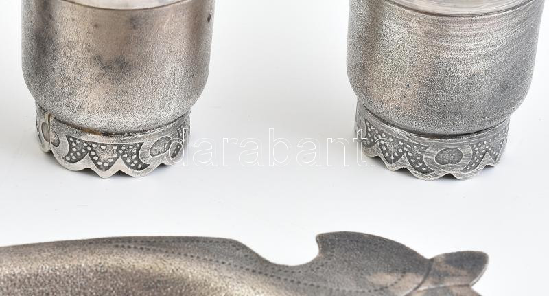 Ezüstözött fém likőröspohár tálcával, 6 személyes, jelzés nélkül, 21x11,5cm - Image 2