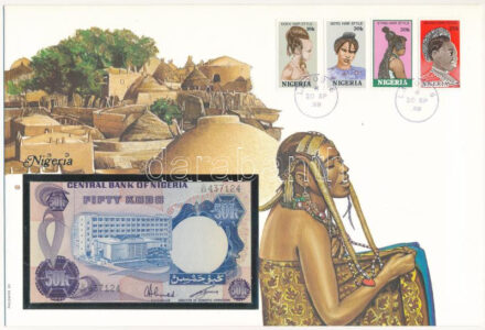 Nigéria 1976-1978. 50K felbélyegzett borítékban, bélyegzéssel T:I Nigeria 1976-1978. 50 Kobo in envelope with stamp and cancellation C:UNC