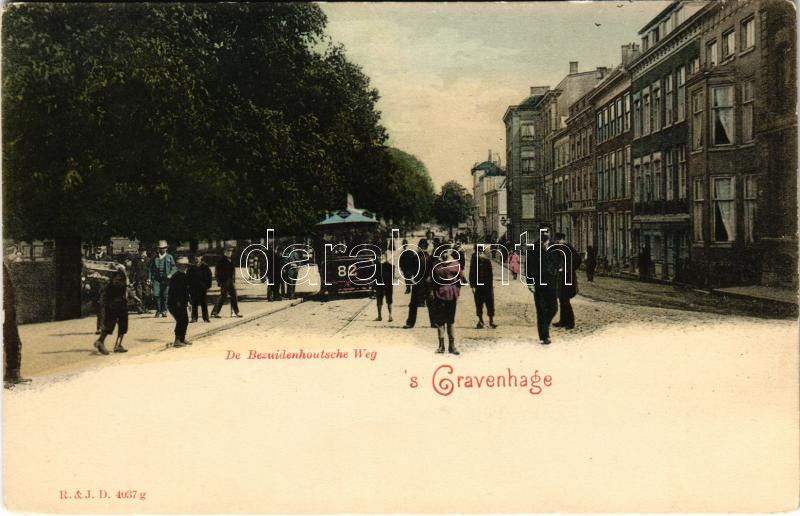 Den Haag, s'-Gravenhage, The Hague; De Bezuidenhoutsche Weg / street with tram