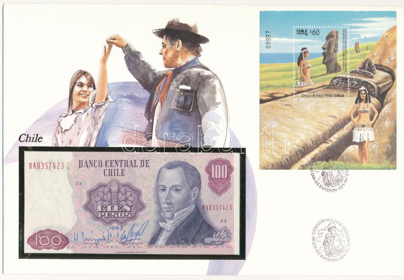 Chile 1983. 100P felbélyegzett borítékban, bélyegzéssel T:I Chile 1983. 100 Pesos in envelope with stamp and cancellation C:UNC