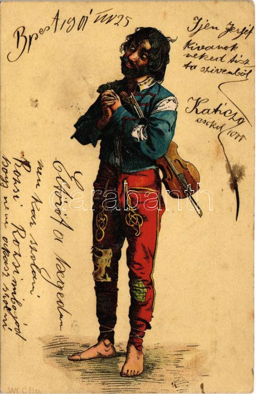 1901 Cigány muzsikus / Gypsy musician. W.K. C. Bp. litho (fl)