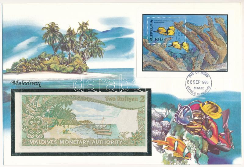 Maldív-szigetek 1983. 2R felbélyegzett borítékban, bélyegzéssel T:I Maldives 1983. 2 Rufiyaa in envelope with stamp and cancellation C:UNC