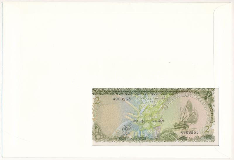 Maldív-szigetek 1983. 2R felbélyegzett borítékban, bélyegzéssel T:I Maldives 1983. 2 Rufiyaa in envelope with stamp and cancellation C:UNC - Image 2