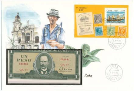 Kuba 1982. 1P felbélyegzett borítékban, bélyegzéssel T:I Cuba 1982. 1 Peso in envelope with stamp and cancellation C:UNC