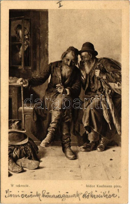 1916 W sekrecie / Judaica art postcard, Jewish men. B.K.W.I. 911/1. s: Isidor Kaufmann (EK)