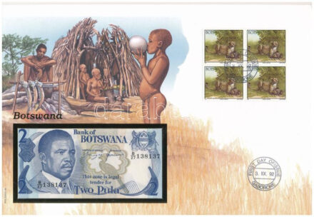 Botswana 1989-1992. 2P felbélyegzett borítékban, bélyegzéssel T:I Botswana 1989-1992. 2 Pula in envelope with stamp and cancellation C:UNC