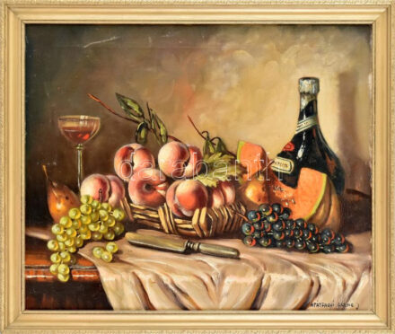 Apátfalvi Czene János (1904-1984): Csendélet. Olaj, vászon, jelezve jobbra lent. 50×60 cm. Dekoratív fakeretben.