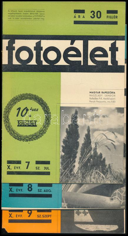 1940 Foto Élet. X. évf. 1-12. sz. Teljes évfolyam. Gazdag képanyaggal illusztrált, közte Gink Károly, Csörgeő Tibor, Homoki Nagy István és mások fotóival. Korabeli reklámokkal. A borítókon kopásnyomokkal. Papírmappában - Image 3