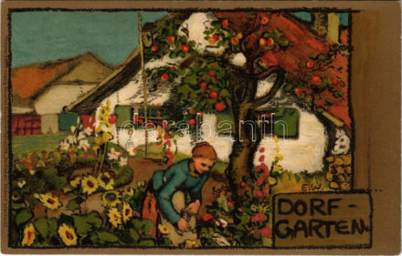 Dorfgarten. Meissner & Buch Künstler-Postkarten Serie 1329. 'Dorfleben' litho s: E. W.