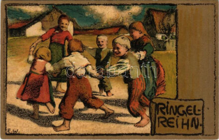 Ringelreihn. Meissner & Buch Künstler-Postkarten Serie 1329. 'Dorfleben' litho s: E. W.