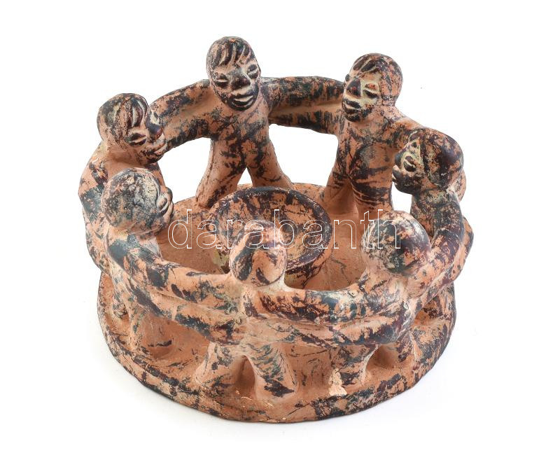 Kermámia figurális mécsestartó, alján olvashatatlan jelzéssel, m: 11,5, d: 20 cm