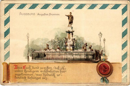 Augsburg, Augustus Brunnen / fountain. Verlag v. C. Holfelder & Co. Art Nouveau, Emb. litho (pinholes)