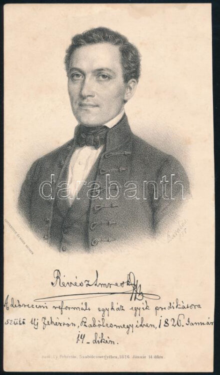 Barabás Miklós (1810-1898) rajza után: Révész Imre (1826-1881) debreceni református prédikátor portréja, 21,5×12 cm