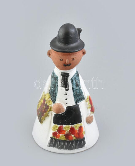 NMZ jelzéssel: Népviseletes fiú. Mázas kerámia figura. Hibátlan 13 cm