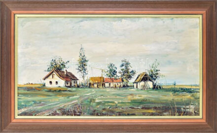 Urbán Gábor (1946-): Tanya. Olaj, farost, jelzett, dekoratív fakeretben, 40x70cm