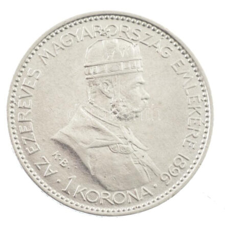 1896KB 1K Ag 'Millennium' eredeti barna 'Millenniumi Koronaérem - 1896' díszdobozban T:1-,2 kopott doboz / Hungary 1896KB 1 Korona Ag 'Millennium' in original, brown case C:AU,XF worn case Adamo K5.2