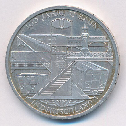 Németország 2002D 10EUR Ag '100 éves a metró' T:1- patina Germany 2002D 10 Euro Ag 'Berlin Subway Centennial' C:AU patina KM# 216