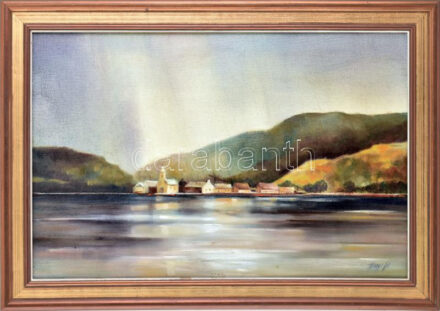 Hegyi H. jelzéssel: Dunakanyar. Olaj, vászon,. Dekoratív keretben. 40x61cm