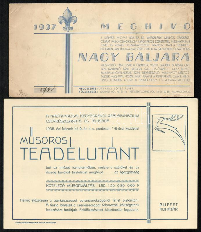 1936-1940 Táncesti, báli meghívók, 5 db