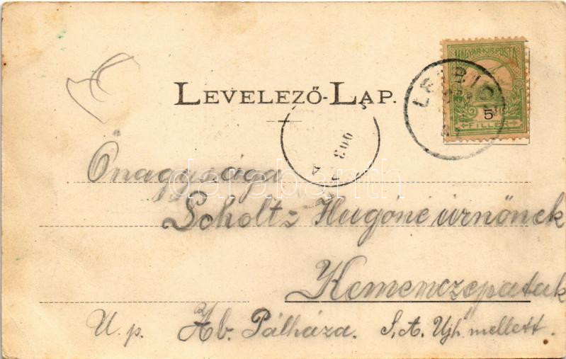 1903 Leibic, Leibicz, Leibitz, Lubica; Tűzoltószertár, Evangélikus templom, Csorba-tó télen. Kiadja Ludwig Götz / Requisitenhaus, Ev. Kirche, Csorbaer-See / firefighter depot, fire station, Lutheran church, Strbské pleso lake in winter. Art - Image 2