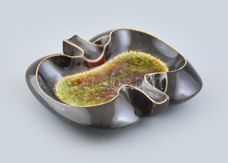Végvári Gyula retró tálka. Vastag üveg mázas kerámia, jelzés nélkül, hibátlan, 15x17 cm