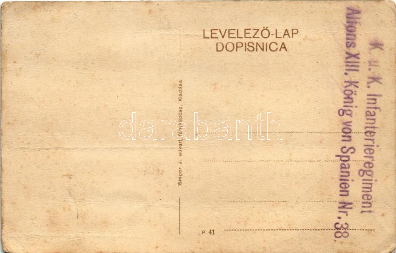Újvidék, Novi Sad; Pétervárad vára, uszály, gőzös / Petrovaradin / castle, barge, steamship + 'K.u.k. Infanterieregiment Alfons XIII. König von Spanien Nr. 38.' (fa) - Image 2