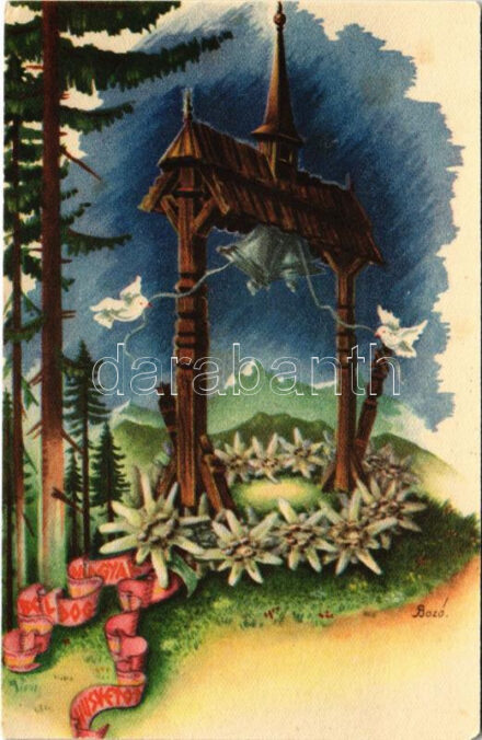Boldog Magyar Húsvétot! / Hungarian irredenta Easter greeting art postcard s: Bozó