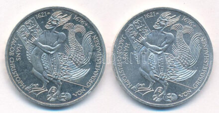NSZK 1976D 5M (2x) Ag 'Grimmelhausen halálának 300. évfordulója' T:1-,2 FRG 1976D 5 Mark (2x) Ag '300th Anniversary - Death of Grimmelhausen' C:AU,XF Krause KM#144
