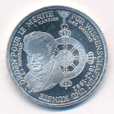 Németország 1992D 10M Ag 'Pour le Mérite' T:1- kis ph. Germany 1992D 10 Mark Ag 'Pour le Mérite' C:AU small edge error Krause KM#179