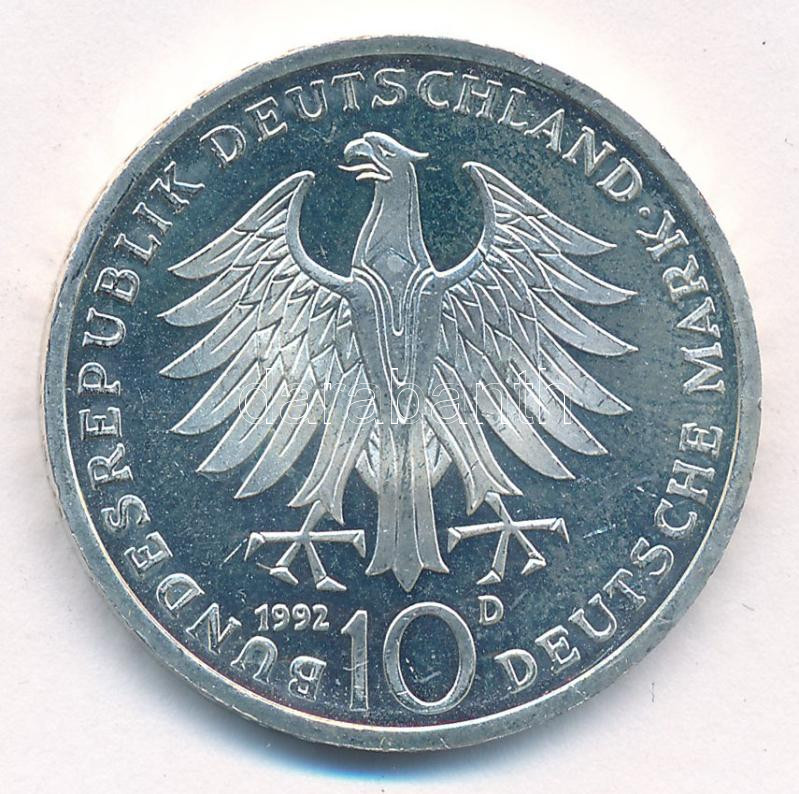 Németország 1992D 10M Ag 'Pour le Mérite' T:1- kis ph. Germany 1992D 10 Mark Ag 'Pour le Mérite' C:AU small edge error Krause KM#179 - Image 2
