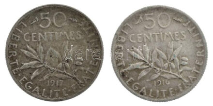 Franciaország 1916-1917. 50c Ag (2xklf) T:2,2- patina France 1916-1917. 50 Centimes Ag (2xdiff) C:XF,VF patina Krause KM#854